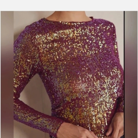 Free People Sequin Top in Red and Gold - Picture 2 of 5